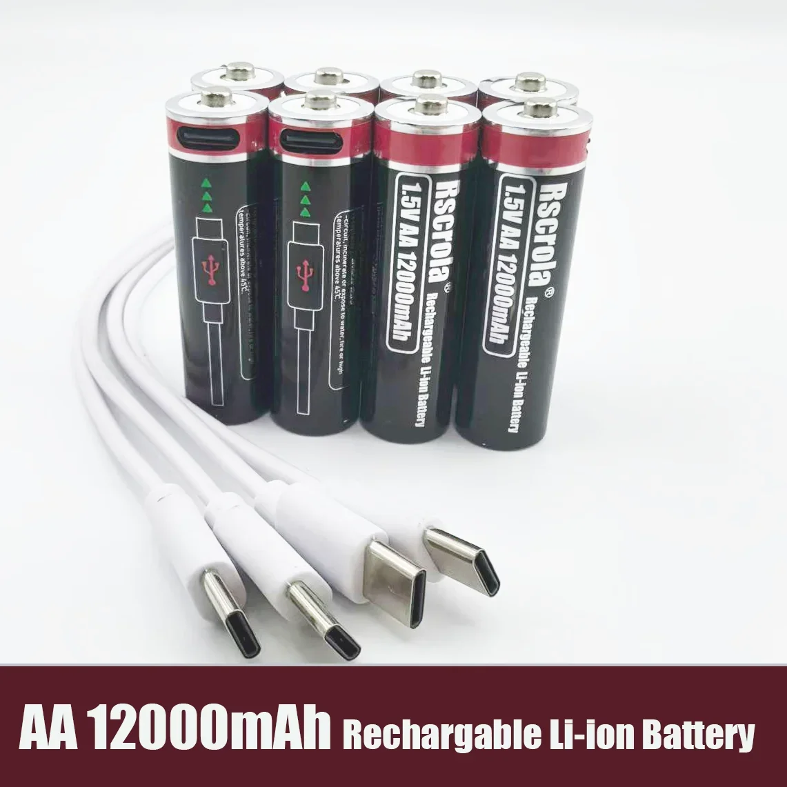 1.5V AA 리튬 배터리 충전식 12000mAh USB-C 고속 충전, 스마트 잠금장치, 게임 컨트롤러, 키보드용 일정 전압
