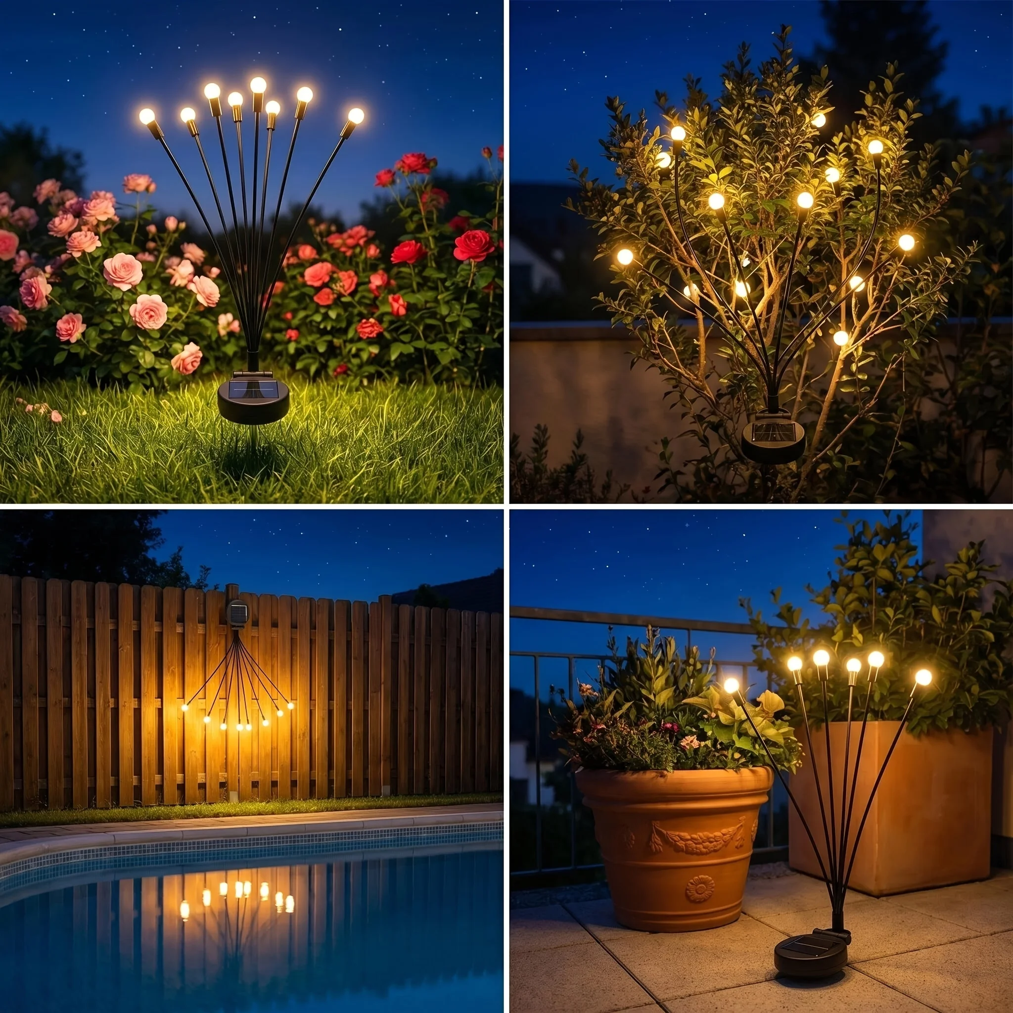 4pcs Solar Garden Lights IP65 Solar Artificial Firefly Light Outdoor Landscape Decoration with Light Sensor for Yard Patio Party
