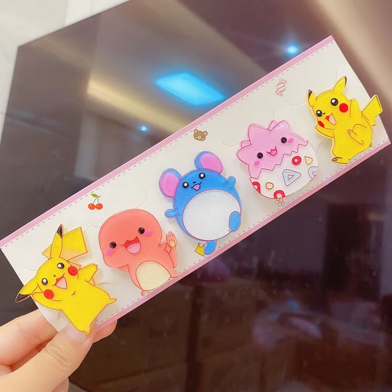 Pokemon Pikachu Hairpins Childrens Anime Figures Pikachu Acrylic Hair Accessories Set Cartoon Duckbill Clip Girls Birthday Gift