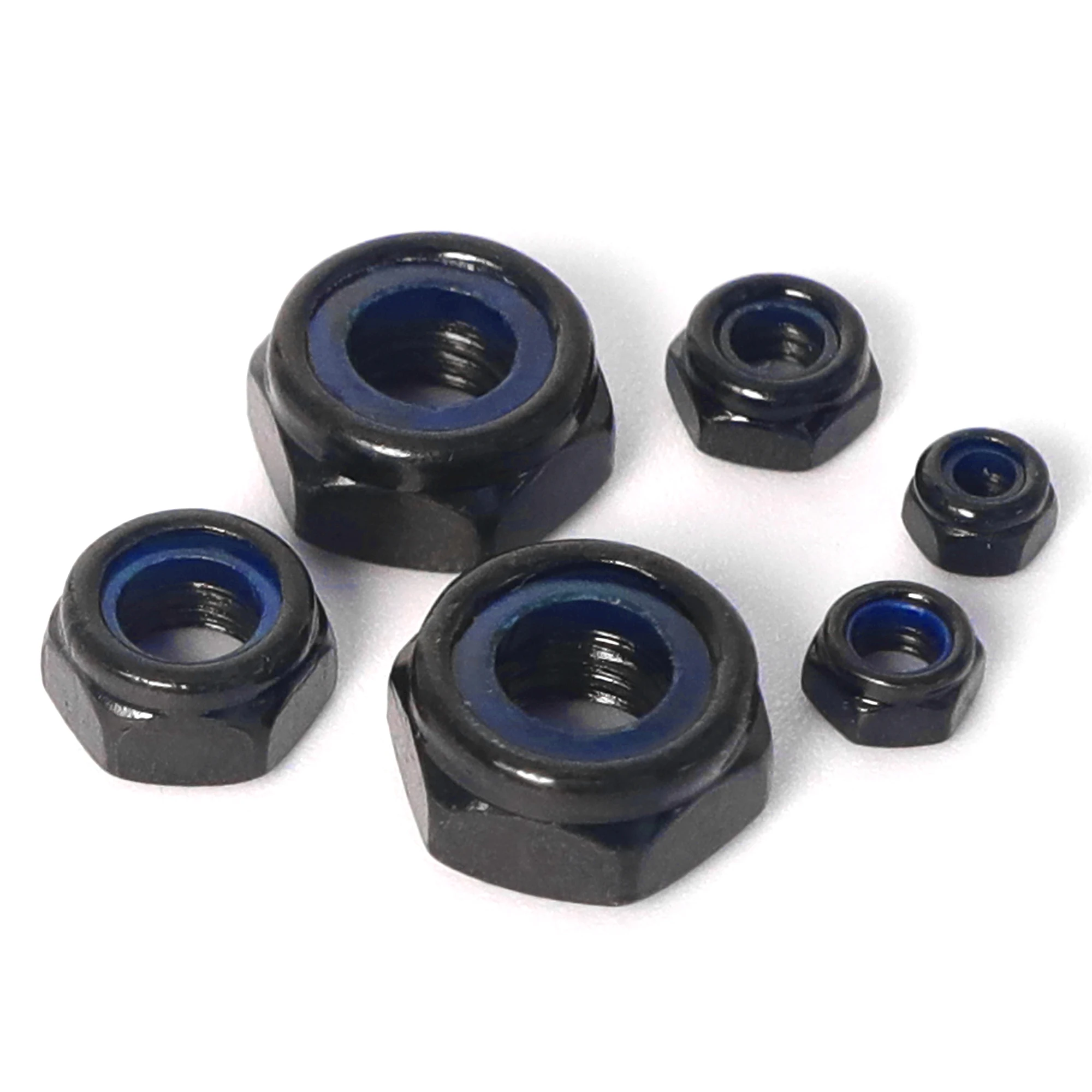 20/50pcs Black Hex Lock Nuts Nylon Insert Nut M3 M4 M5 M6 M8 M10 Black Zinc-plated Hex Nylon Insert Lock Nut Self-locking Nylock