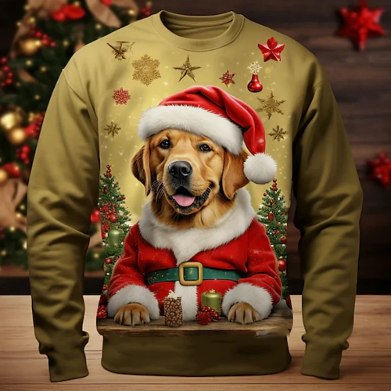 

Christmas T-shirt For Men 3D Santa Claus Graphic T-Shirt O-Neck Oversize Long Sleeve Sweatshirt X'mas Casual Men's Clothing Tops