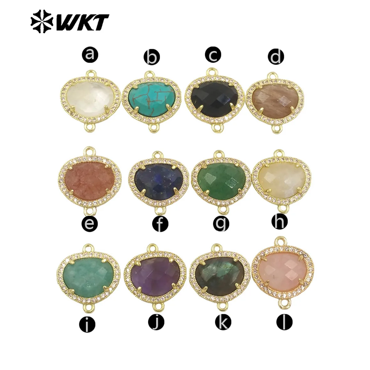 

WT-C335 High Quality Wholesale Small Zircon Round MultiVariety Natural Gemstone Necklace Pendant Connector Double Hoop For Women