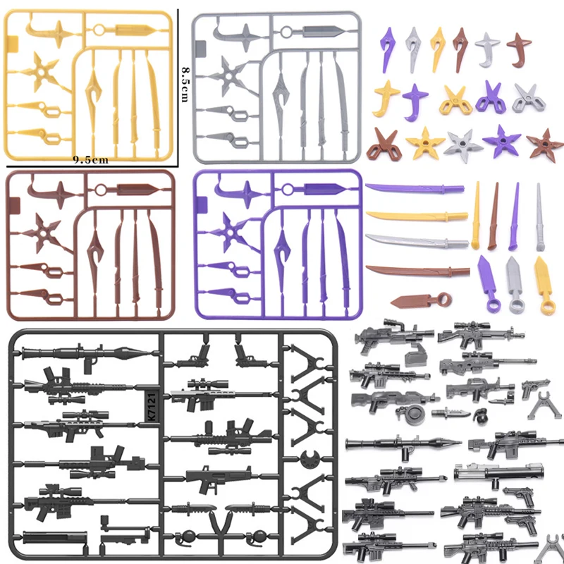 Military Weapon Pack Accessory Building Block Ninja Assassin Figure Weapon Dart Blade Sword Soldier Machine Gun MP40 Bricks Toys