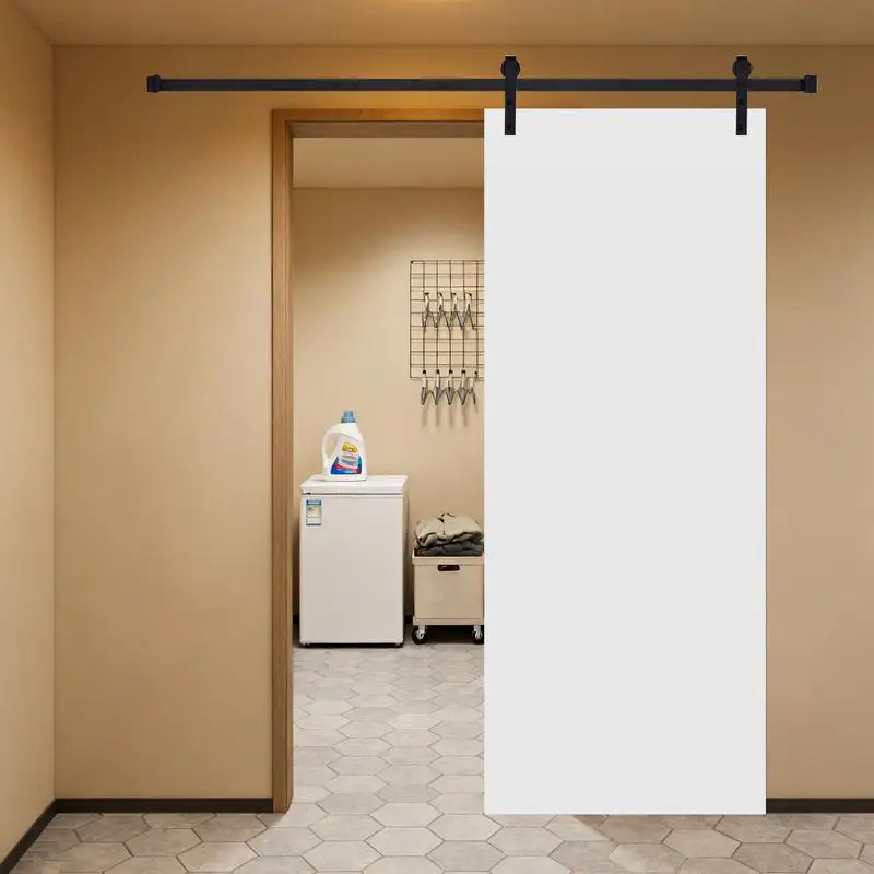 لوحة مسطحة حديثة مزدوجة 22 بوصة × 84 بوصة MDF باب منزلق للحظيرة البيضاء مع مجموعة أدوات #4
