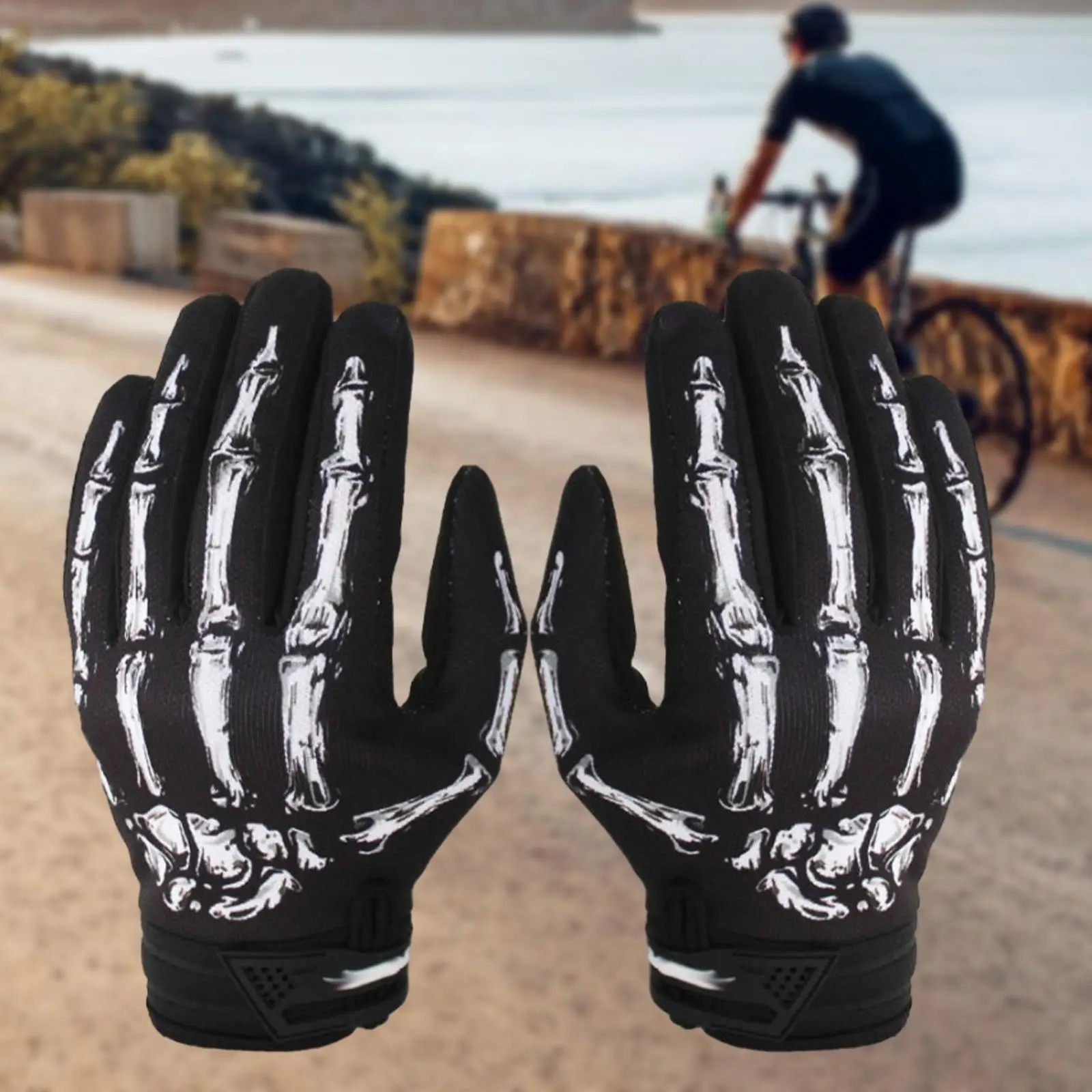 Skeleton Bones Pattern Motorcycle Gloves Anti Slip Breathable Cycling Gloves Riding Gloves for Halloween Props Multipurpose