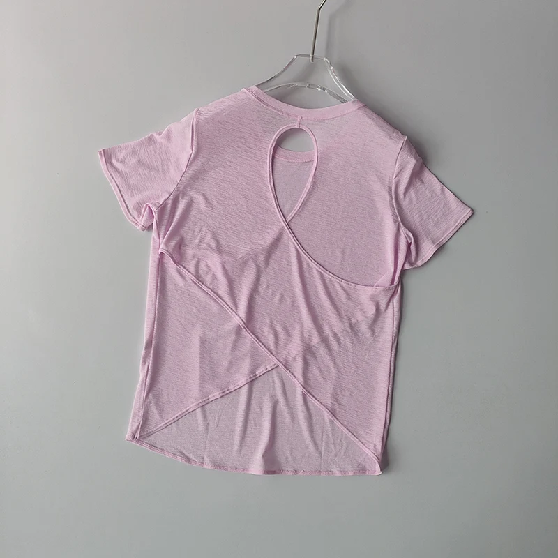 Yoga Clothes Women's Blouse Short-sleeved Hollow Cross Thin Mesh Beautiful Back Outside Shirts Slim Fitness Sports Top Clothing image 3