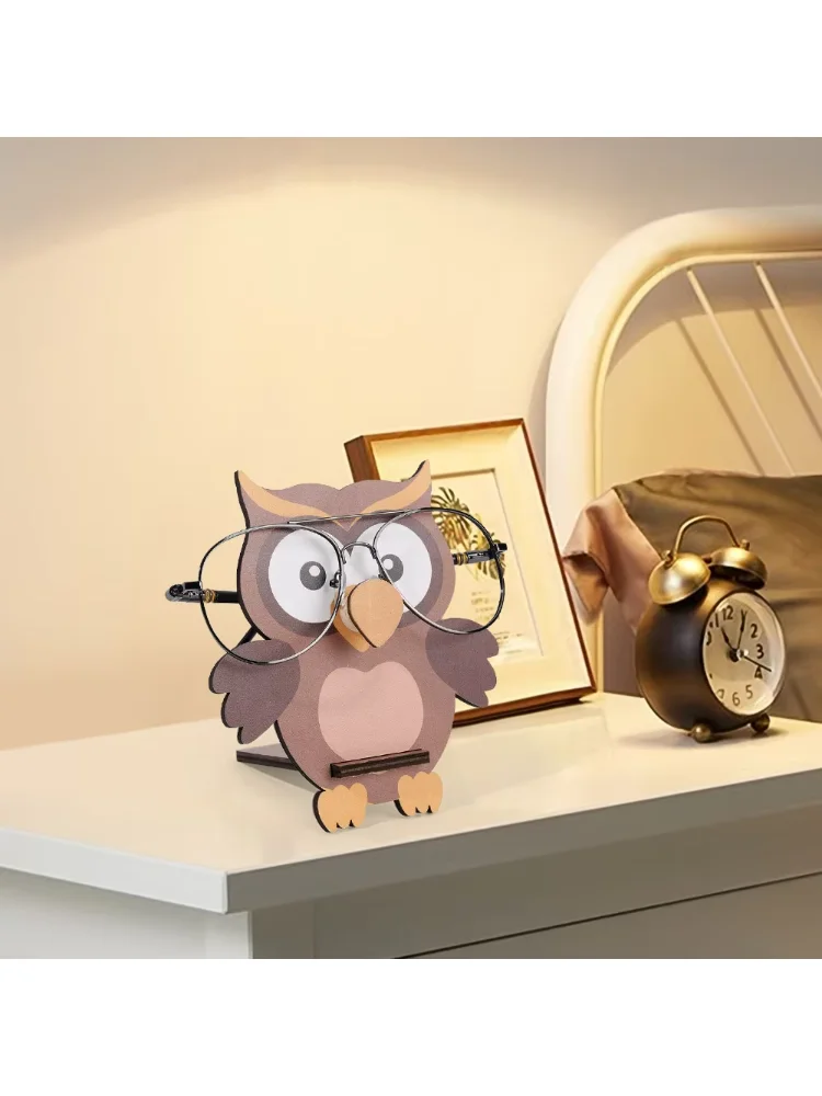 Cartoon Owl Glasses Frame Cute Animal Glasses Frame Sunglasses Display Stand Hand Carved Home Wooden Decoration