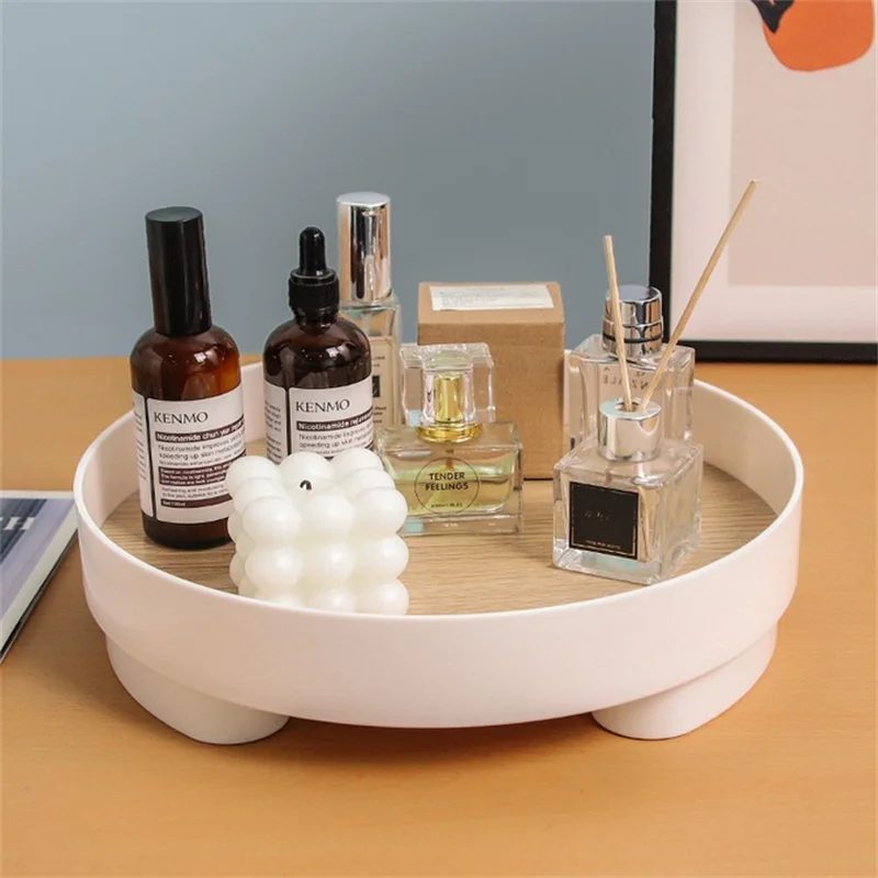 Nordic Stil Holz Ablage Haushalt Desktop Kleinigkeiten Kosmetische Parfüm Schmuck Schlüssel Platte Hause Dekorative Runde Ablage Tabletts