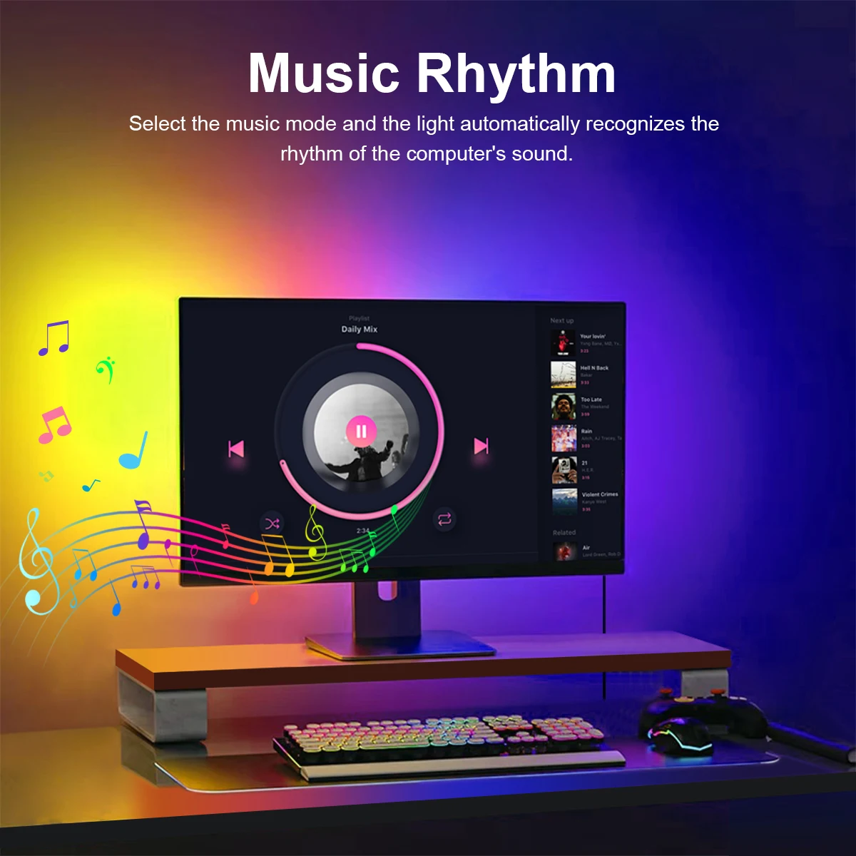 5V USB LED Strip RGBIC Sync Ambient Light for Computer PC 24 /27 /32 /34 /49 Inch Monitor Led Backlight Gaming Room Decoration
