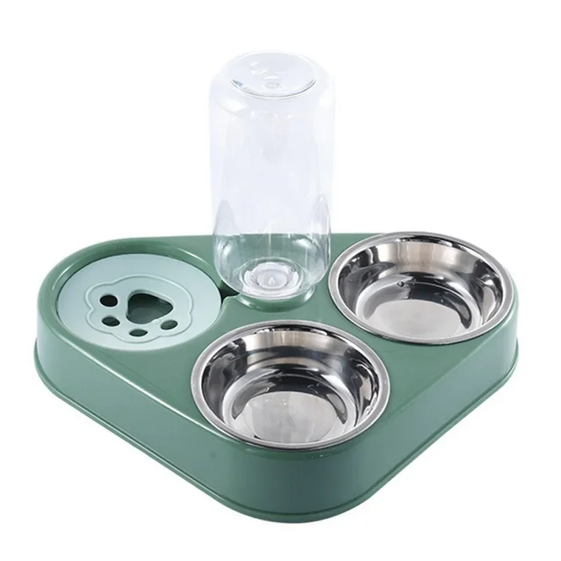 Pet Cat Bowl Automatic Feeder 3-in-1 Dog Cat Food Bowl with Water Fountain Double Bowl Drinking Raised Stand Dish Bowls for Cats