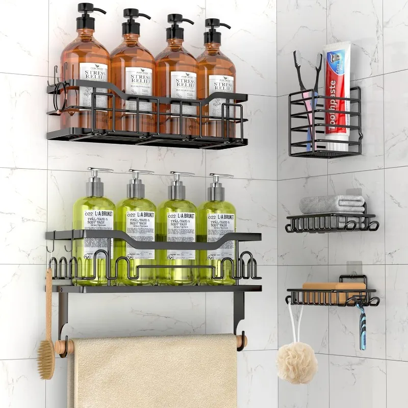 

Shower Caddy - 6-Pack Shower Shelves, Adhesive Shower Organizer Hanging No Drilling, Large Capacity Rustproof Stainless Steel