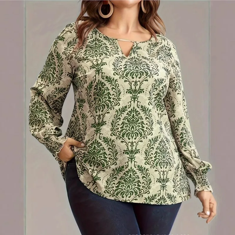 Picture 4: 1XL-5XL Plus Size Autumn Spring Fashion Elegant Print Shirt Blouse O-Neck 3XL 4XL Big Size Women Long Sleeve T-shirt Tops
