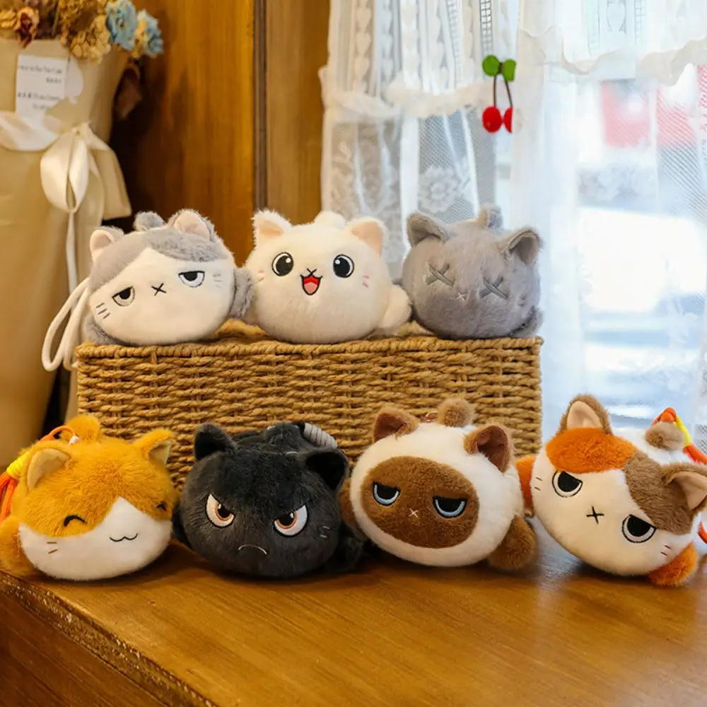 Cartoon Design Cat Plush Keychain Bag Charm Slack Off Cat Stuffed Pendant Cute Soft Fluffy Kitten Plush Keyring Kids Toy