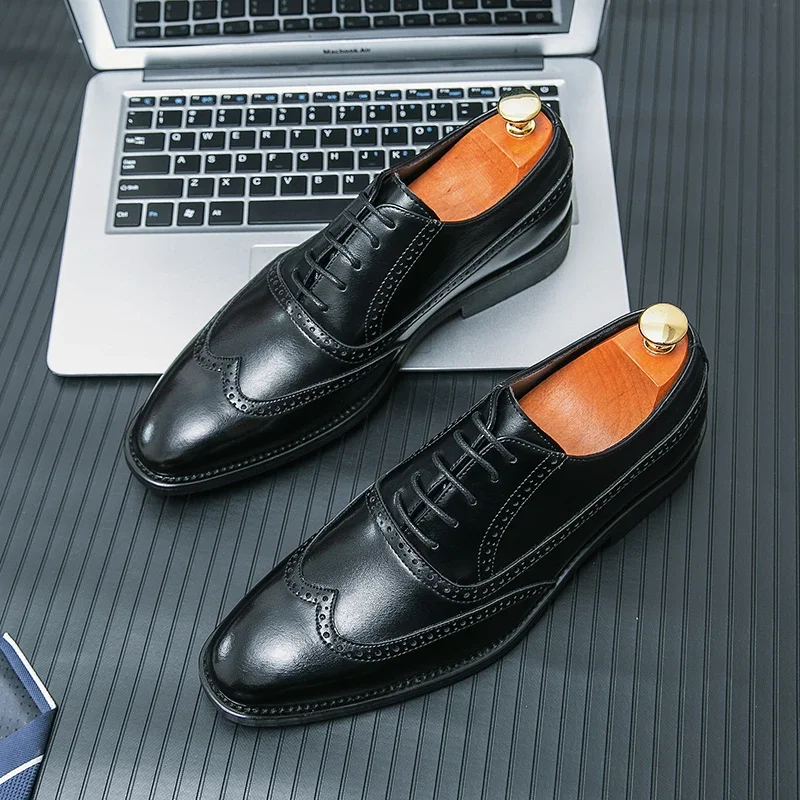 Black Oxford Shoes for Men Lace-up Square Toe Spring Autumn Handmade Men Dress Shoes  Size 38-46