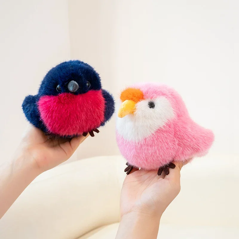 Kawaii mascotas pequeño pájaro juguetes de peluche esponjoso Mini loro colorido Kiwi pájaro búho gorrión muñeca animado lindo niños compañero bonito regalo