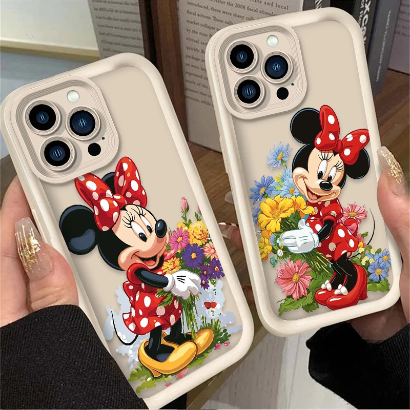 Disney Minnie Mouse Flower Case For iPhone 16 15 14 13 12 11 Pro Max X XS X S Max XR SE 2020 7 8 Plus Silicone Printing Cover