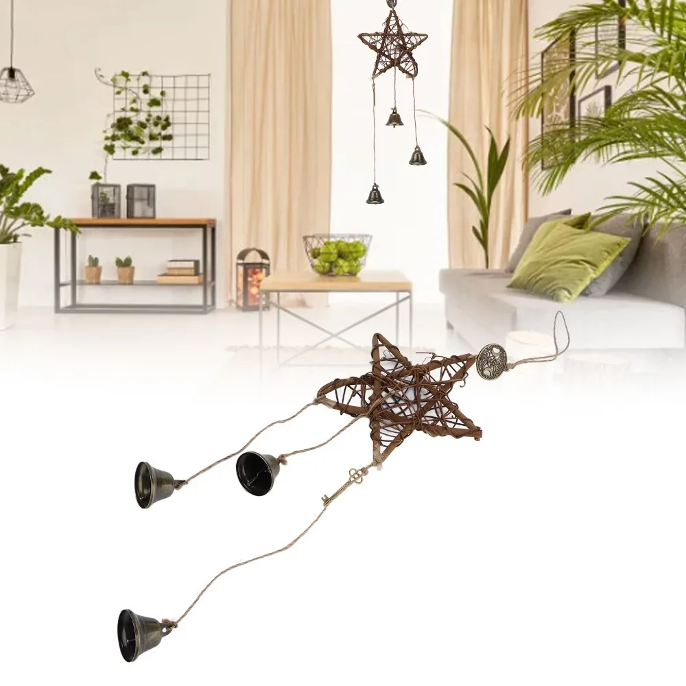 Rattan Rattan Five-pointed Star Hanging Bell 21.65in Star Balcony Decorative Pendant Bell Brown