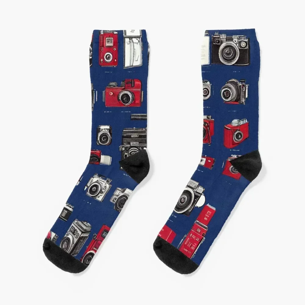 RED Vintage photographic cameras Socks retro cotton christmass gift snow Women's Socks Men's