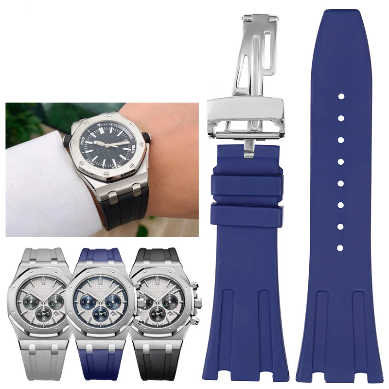 Watch Band for Ap Royal Oak Blue Green Waterproof Sweat-Proof Men Women 15400/26331/15500 Durable Silicone Rubber 27 28mm