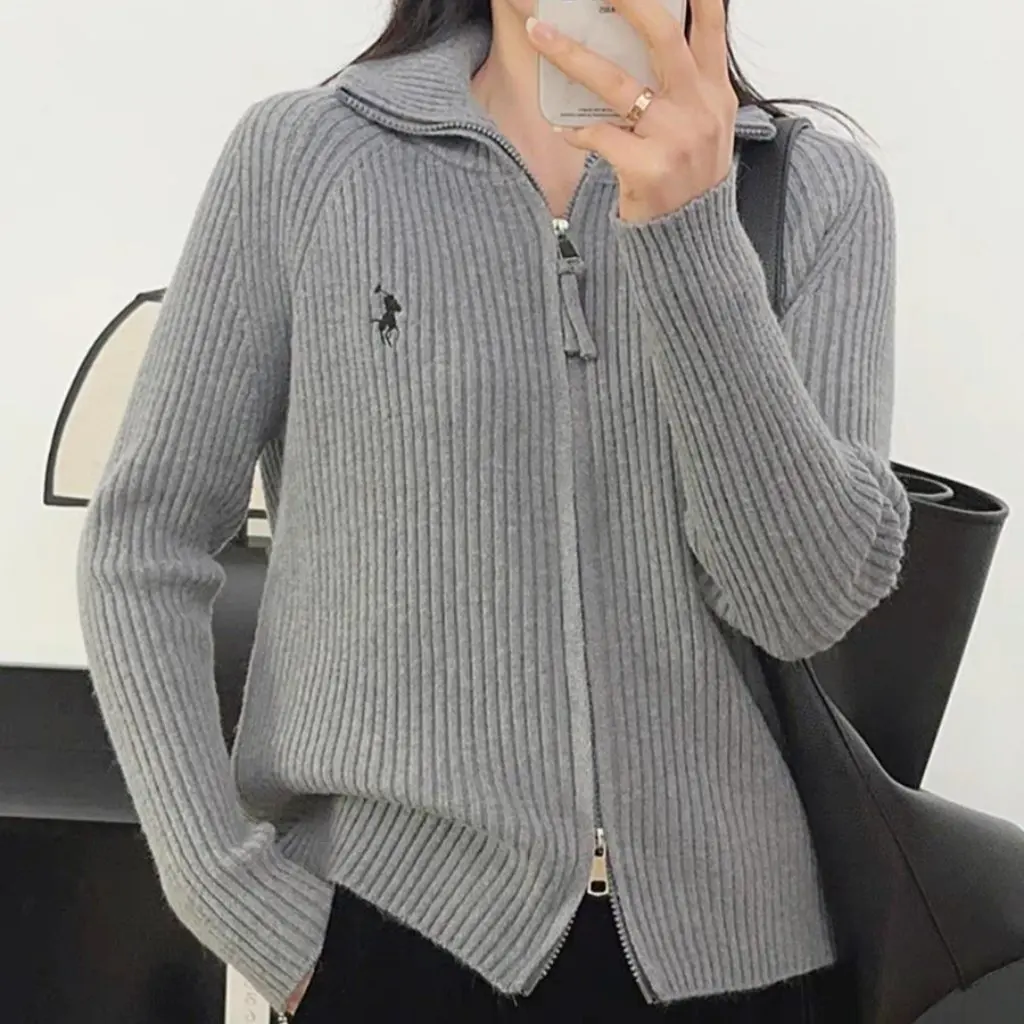 

Осень-зима, новый стиль, свободный повседневный вязаный кардиган с длинными рукавами, вышитая молния, женский топ, модная верхняя одежда