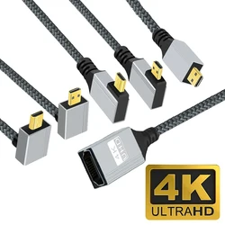 90 Degree Micro HDMI-compatible Male to HDMI-compatible2.0 Female Adapter Cable 18Gbps 4K Braided Cord for Camera Camcorder HDTV
