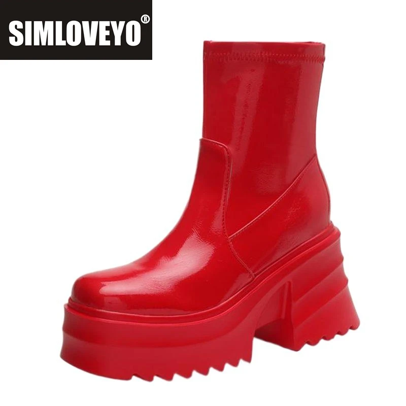 

SIMLOVEYO женские ботильоны из лакированной кожи на массивном каблуке 9 см, на платформе Hill, размер 42, 43, модные вечерние ботинки