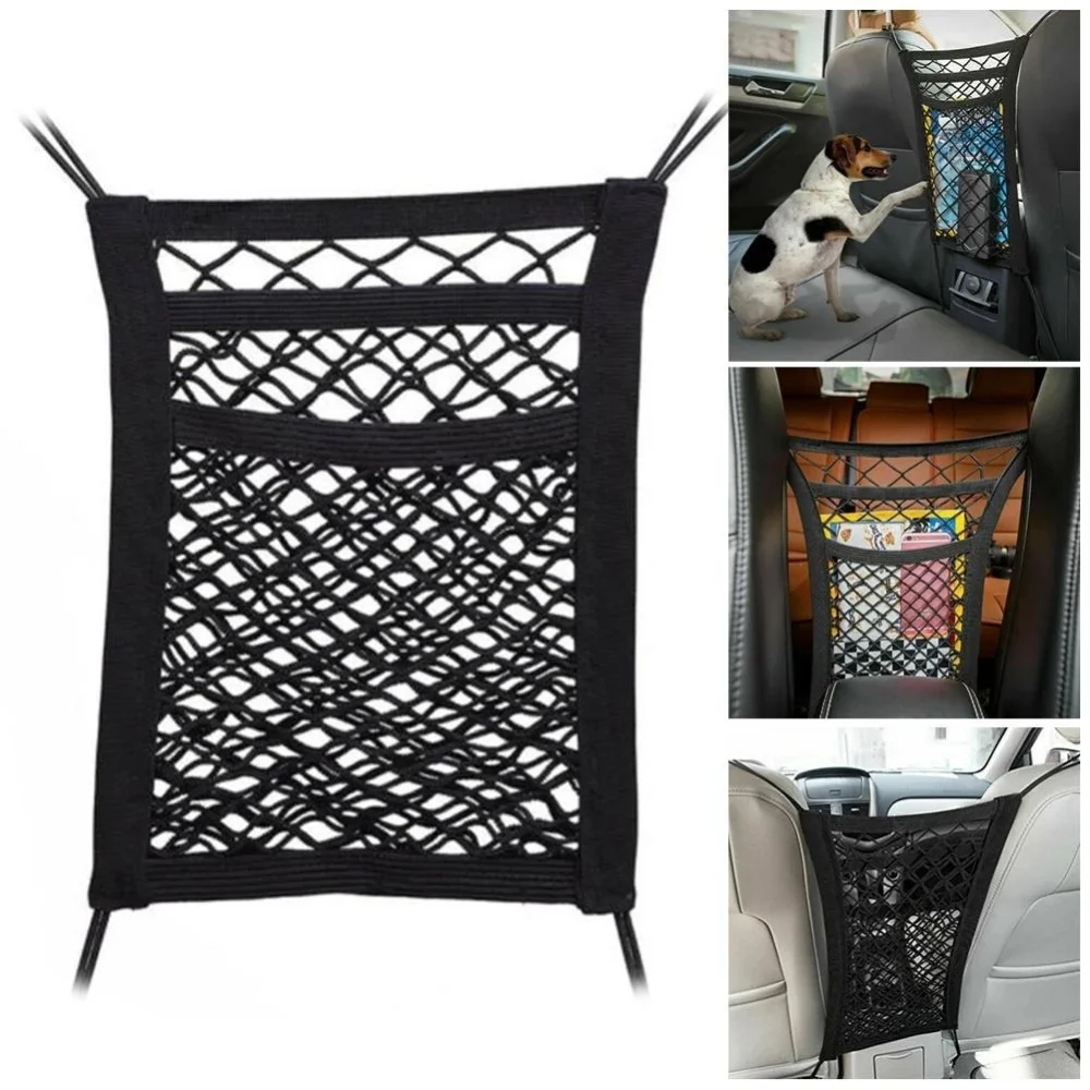 

3-Layer Car Storage Net Bag Pet Barrier Between Seats Car Divider Stretchable Elastic Mesh Bag Organizer Auto Accessories