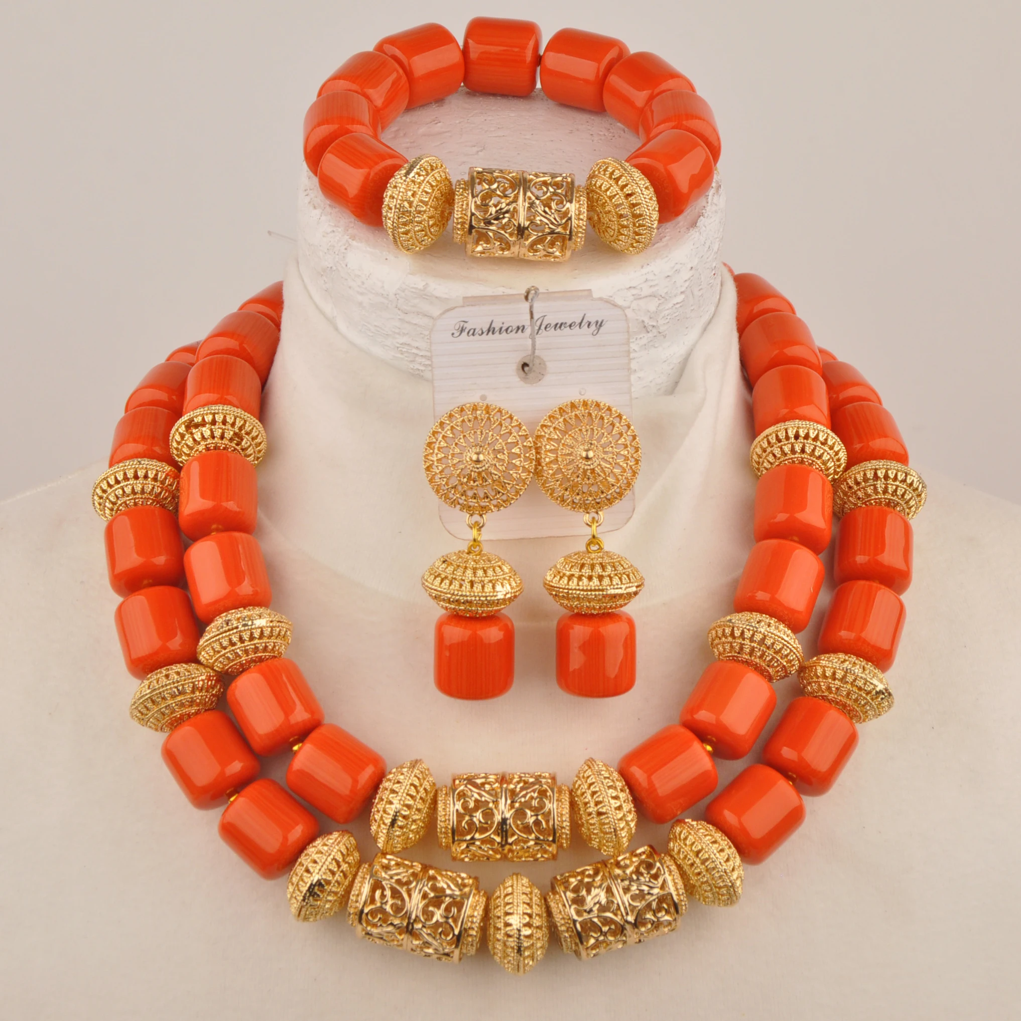 

Nigerian Necklace Orange Artificial Coral Beads African Wedding Bride Jewelry Sets