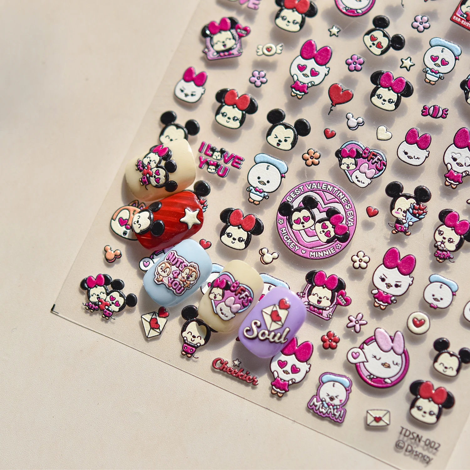 1PCS 5D Mickey Mouse Nail Sticker Disney Series Self-adhesive Nail Art Accessories Cute Minnie Daily Wear Press on Nails