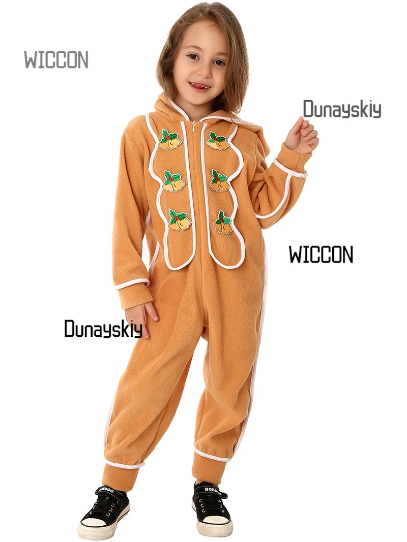 Kostum Gingerbread Man 2025 - Onesie dengan Detail Icing, PJ Natal & Halloween untuk Pertunjukan Pesta
