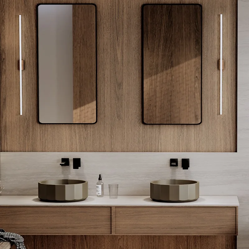 Handcrafted Modern Round Stone Sink Basin Easy Installation Concrete Bathroom Countertops
