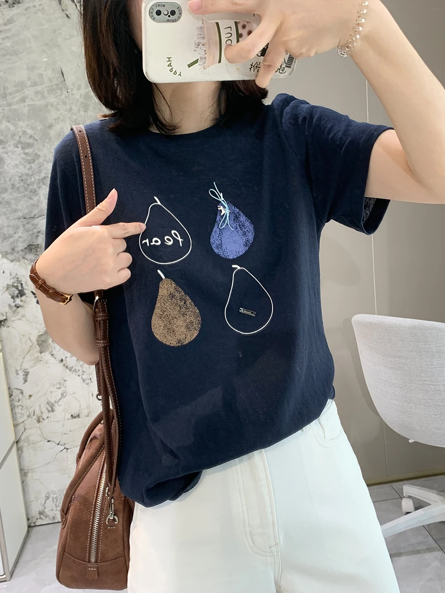 

Женская футболка с коротким рукавом и принтом снежинок, свободного кроя, из хлопка, с охлаждающим эффектом, летняя, тонкая, дышащая, в корейском стиле, с круглым вырезом...