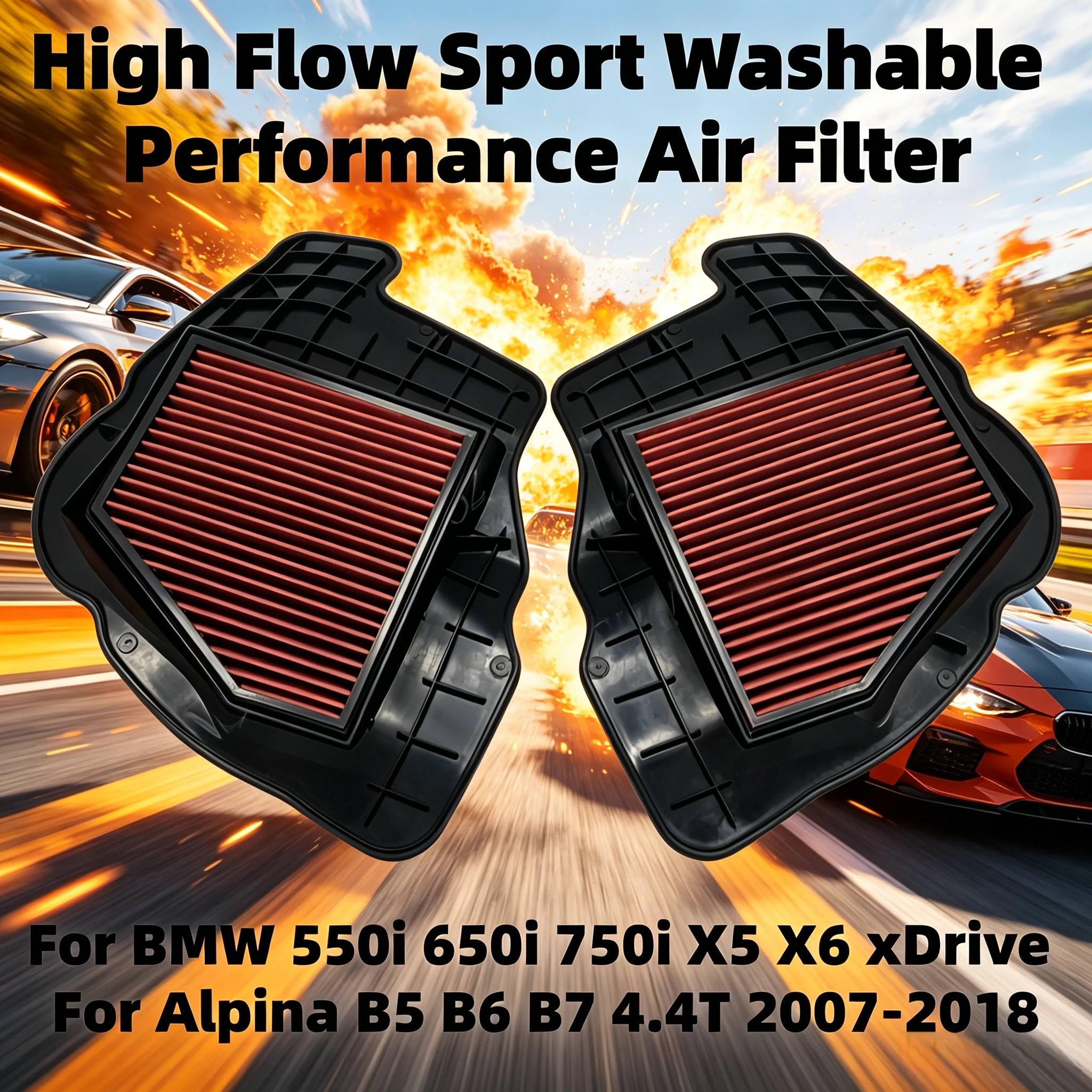 High Flow Sport Washable Air Filter For BMW 550i 650i 750i X5 X6 XDrive Alpina B5 B6 B7 4.4T 2007-2018 13717577457 13717577458