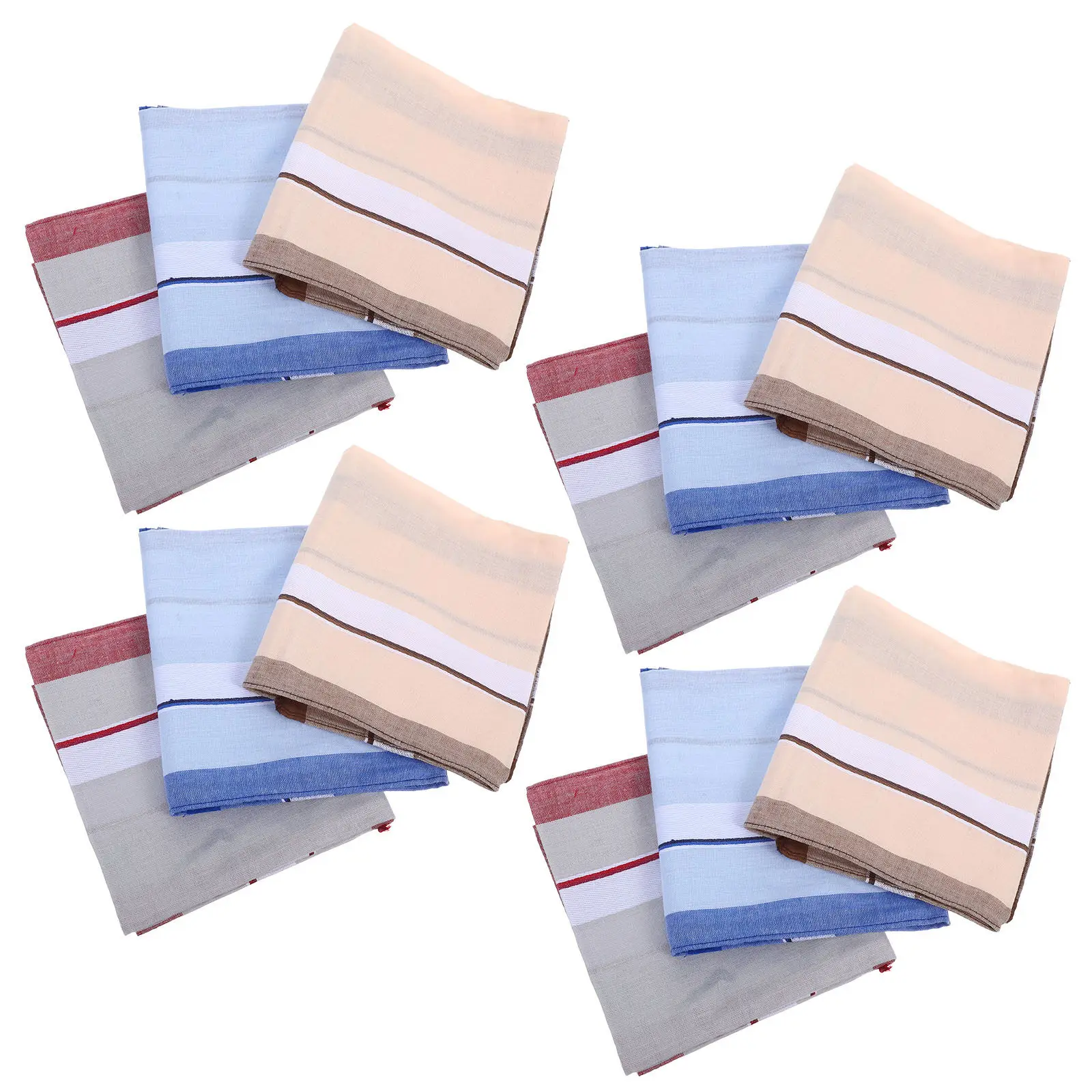 12Pcs Mens Cotton Handkerchief Classic Stripe Design Absorbent Soft Square Hand Towel for Men Sweat Wiping Nose Spills