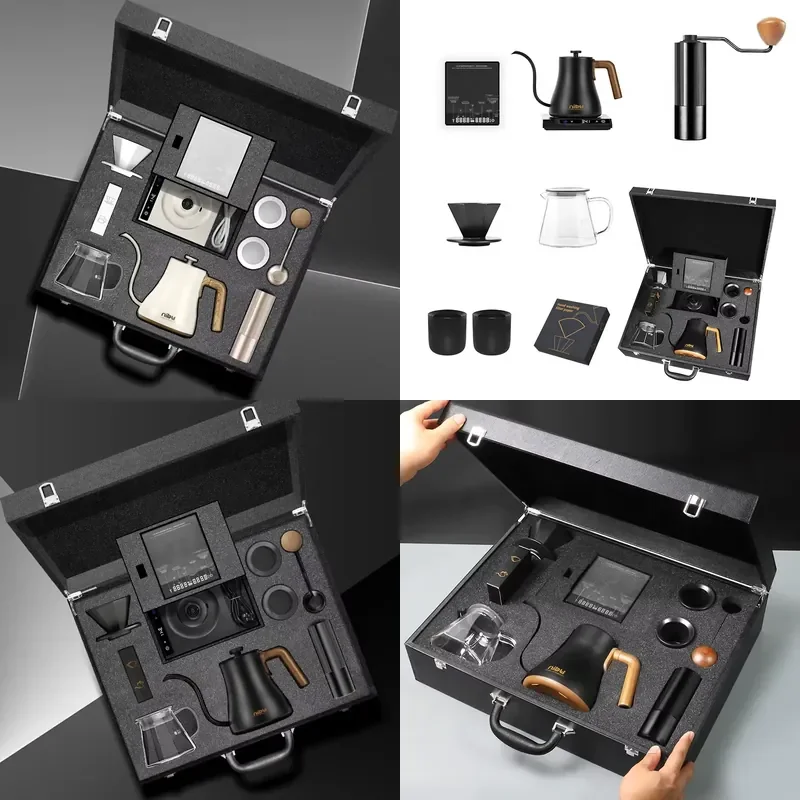 Nibu Hand Drip Coffee Maker Set Camping Pour Over Coffee Kit with Gift Box & Leather Suitcase for Outdoor & Coffee