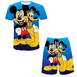 Disney Pluto Mickey 3D T-Shirt Set Men Women Short Sleeve Casual Breathable Tees Tops Boys Girls Kids Cool Short Pants Suits