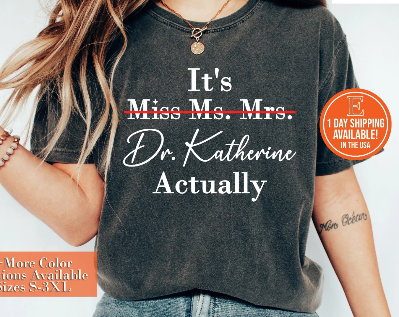 

Personalized PhD Graduation T-Shirt, Funny Doctorate Gift for Her, Miss Ms Mrs Dr Actually