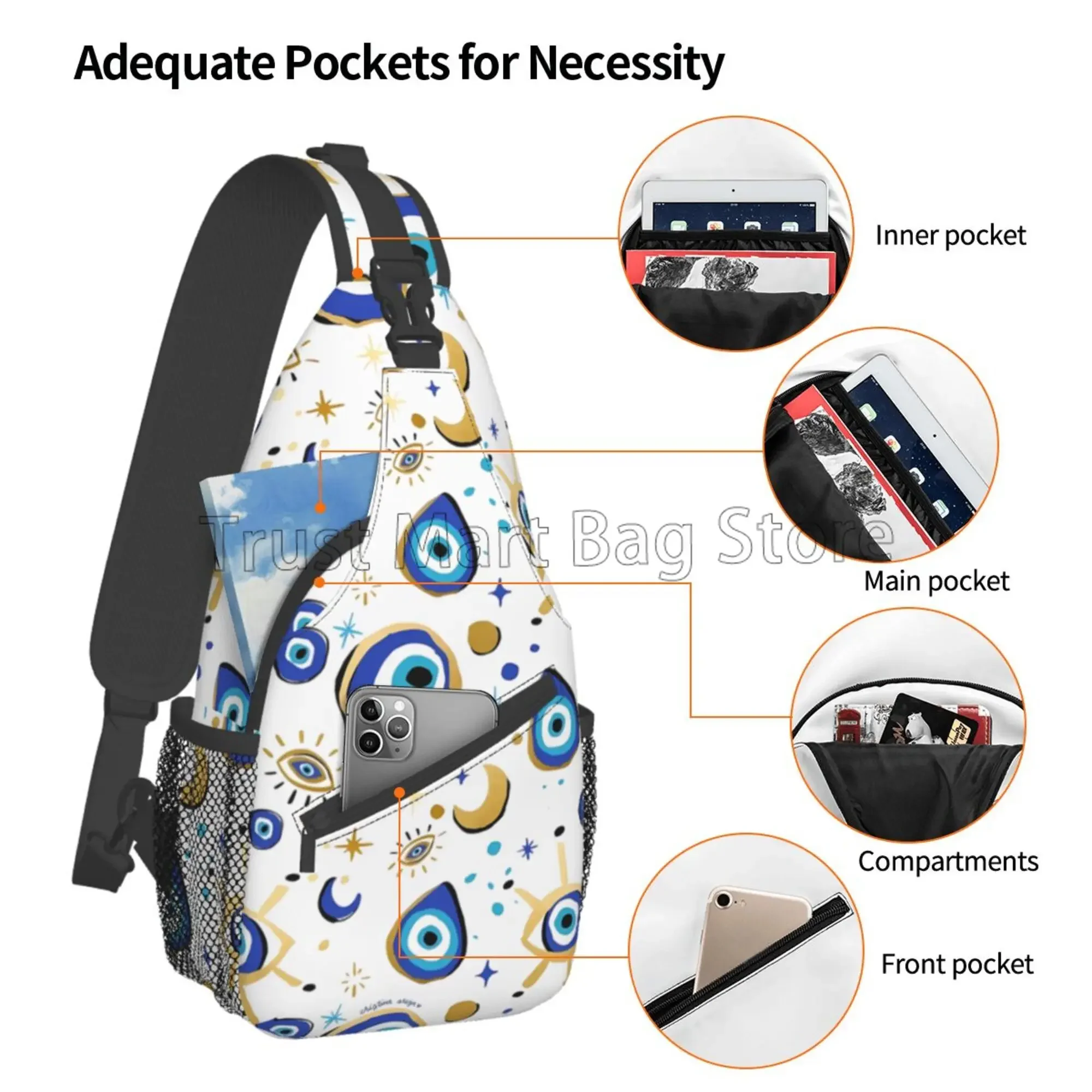 Evil Eyes Sling Backpack Lightweight Crossbody Shoulder Bag Chest Bag Unisex Casual Daypack for Outdoor Travel Hiking Sports