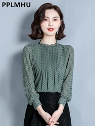 Women's Chiffon Dot Print Shirt Spring Fall Korean Loose 4xl Casual  Blouses Chic Camisas Elegant Long Sleeve Pullover Tops New