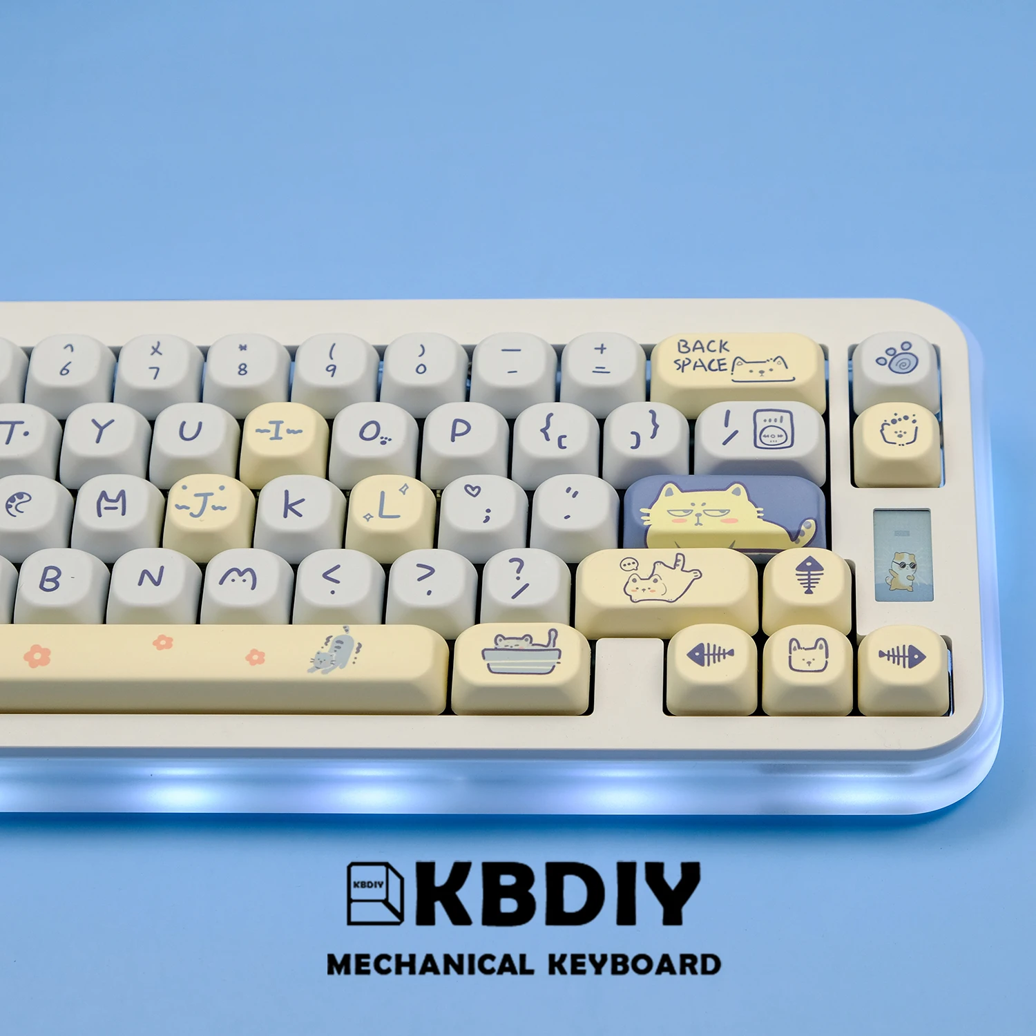 KBDiy 141 Keys/Set Cute Blue Meow Keycaps for Mechanical Keyboard PBT Keycap Custom KOA Profile for 61/68/84/87/100/104/108 Keys