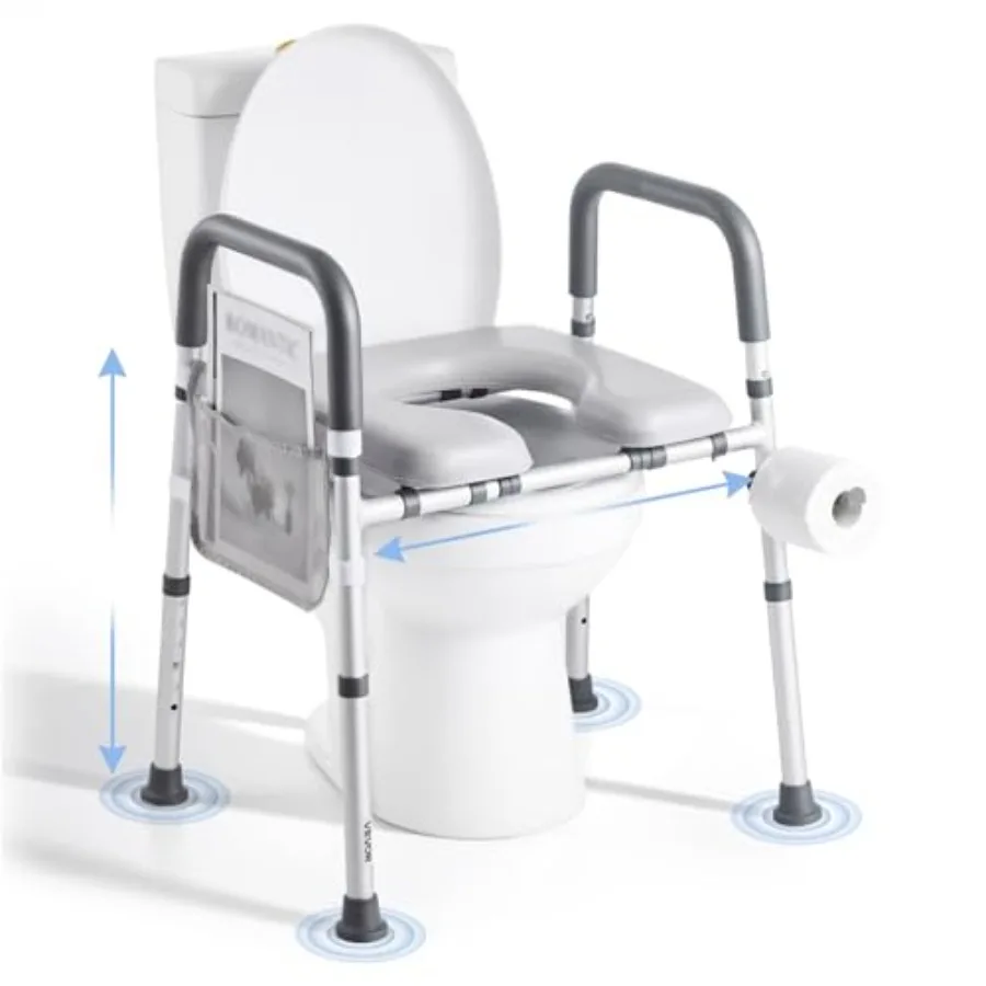 

Raised Toilet Seat with Arms 400 lbs Load Capacity Adjustable Height and Width Commode Cushion Padded Elevated Toilet Seat Rise