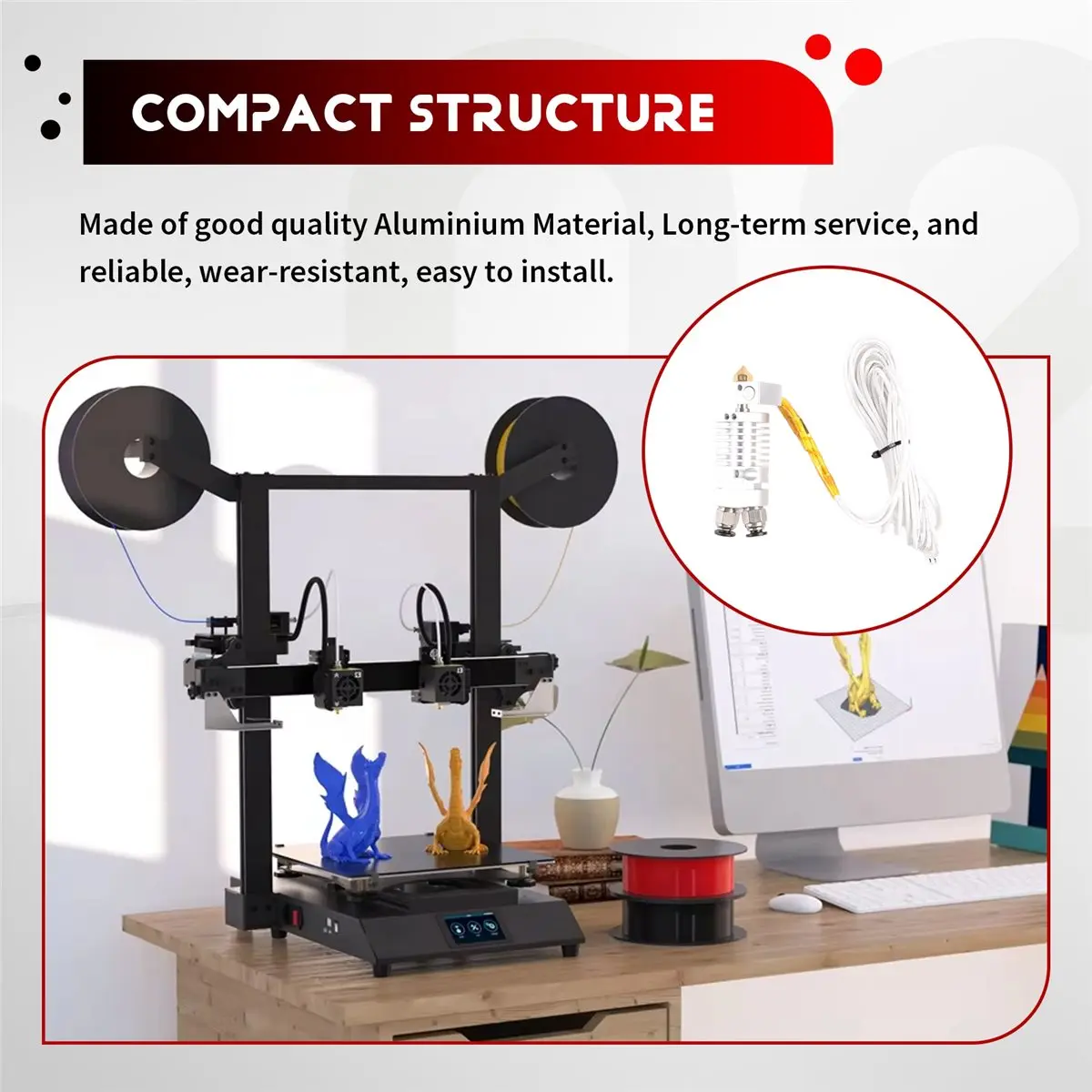 NEW FACTORY~New for 2E Dual-Color Two-in-One-Out Extrusion Head (with Heating Rod and Thermistor Wire) 24V 3D Printer