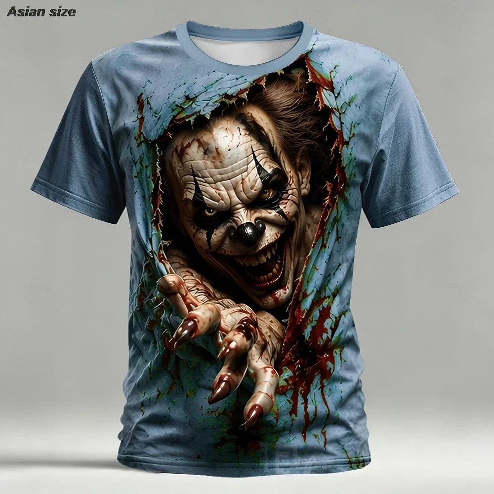 Halloween Men's Optical Illusion Creepy Clown 3D T Shirt Short Sleeve T Shirt Crew Neck Shirt Horror Club Party Streetwear