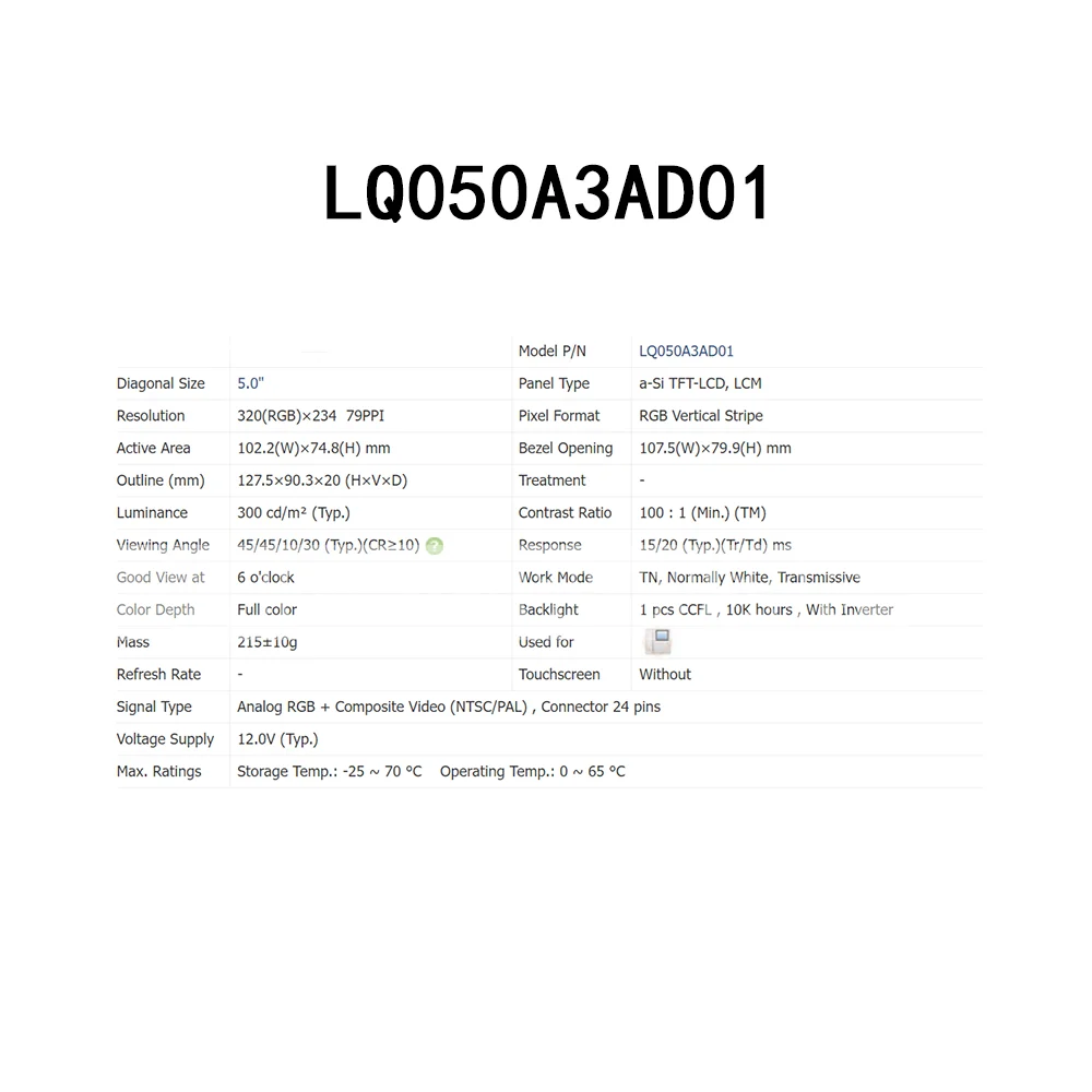 High Quality LCD display module control panel 5.0-Inch 320*234 LQ050A3AD01 Brand