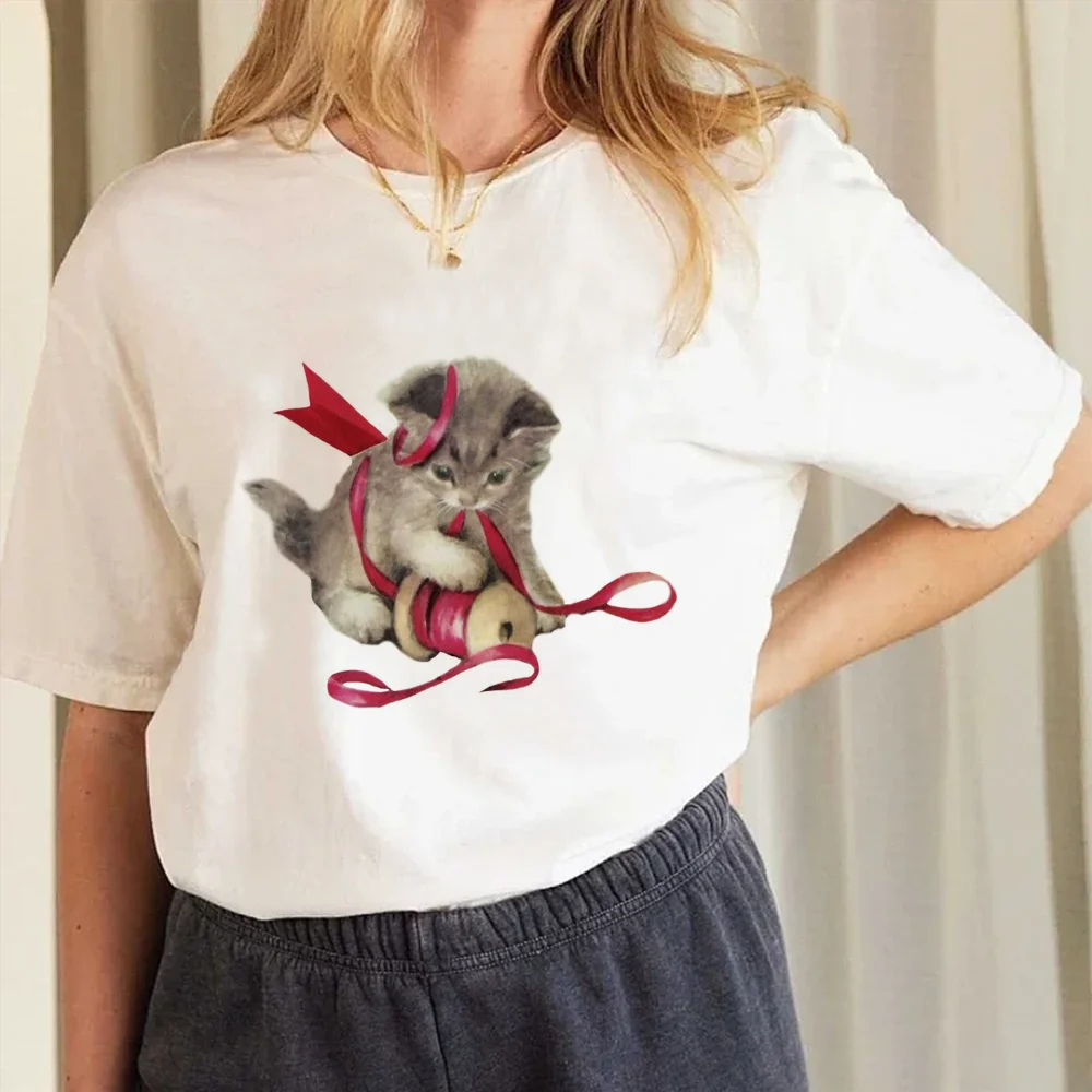 

Pattern T-Shirt Women's Trendy Style 90s Fashion Style Women's Casual Fun Cat Printed Top O-Neck Short Sleeve Cute T-Shirt