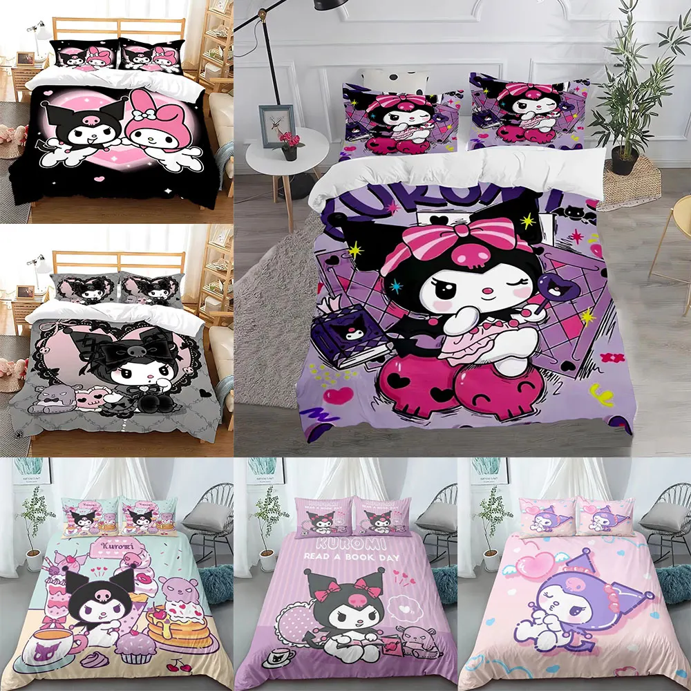 Kuromi Cinnamoroll Bedding Sets Melody Comforter Bed Cover Duvet Cover Pillow Case 2-3 Pieces Sets Teenagers Children's Gifts