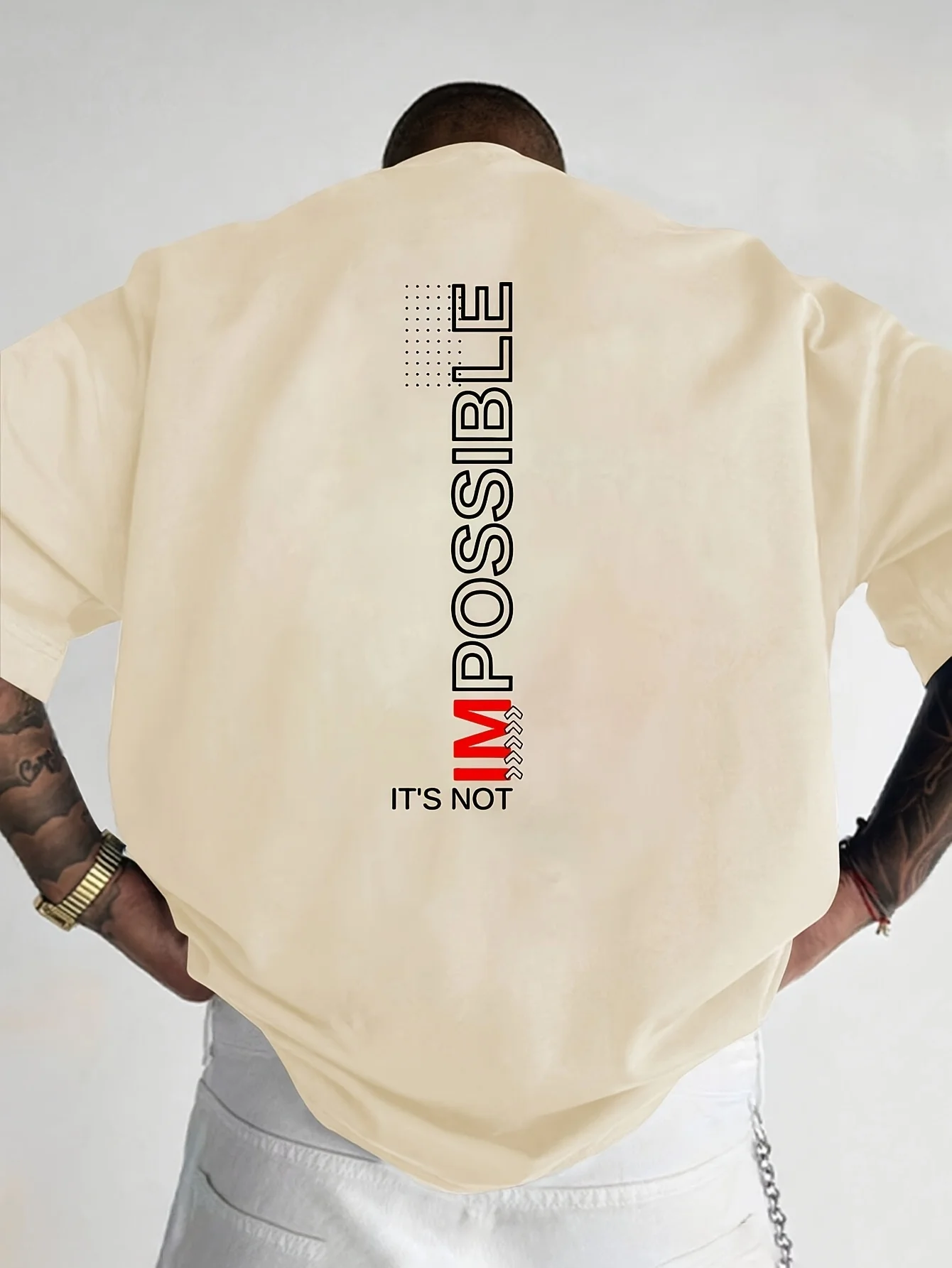 "IMPOSSIBLE" IT'S NOT Herren-T-Shirt mit motivierender Grafik, lässige Baumwolle, kurzärmelige Oberteile, Sommer-Streetwear – Detail 4