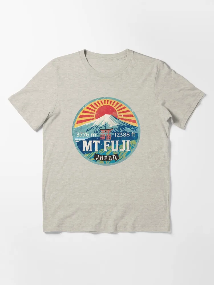 MT Fuji - Vintage Emblem Essential T-Shirt Short Sleeve Tops Tees Cotton Print Tshirts New Fashion Top Tees