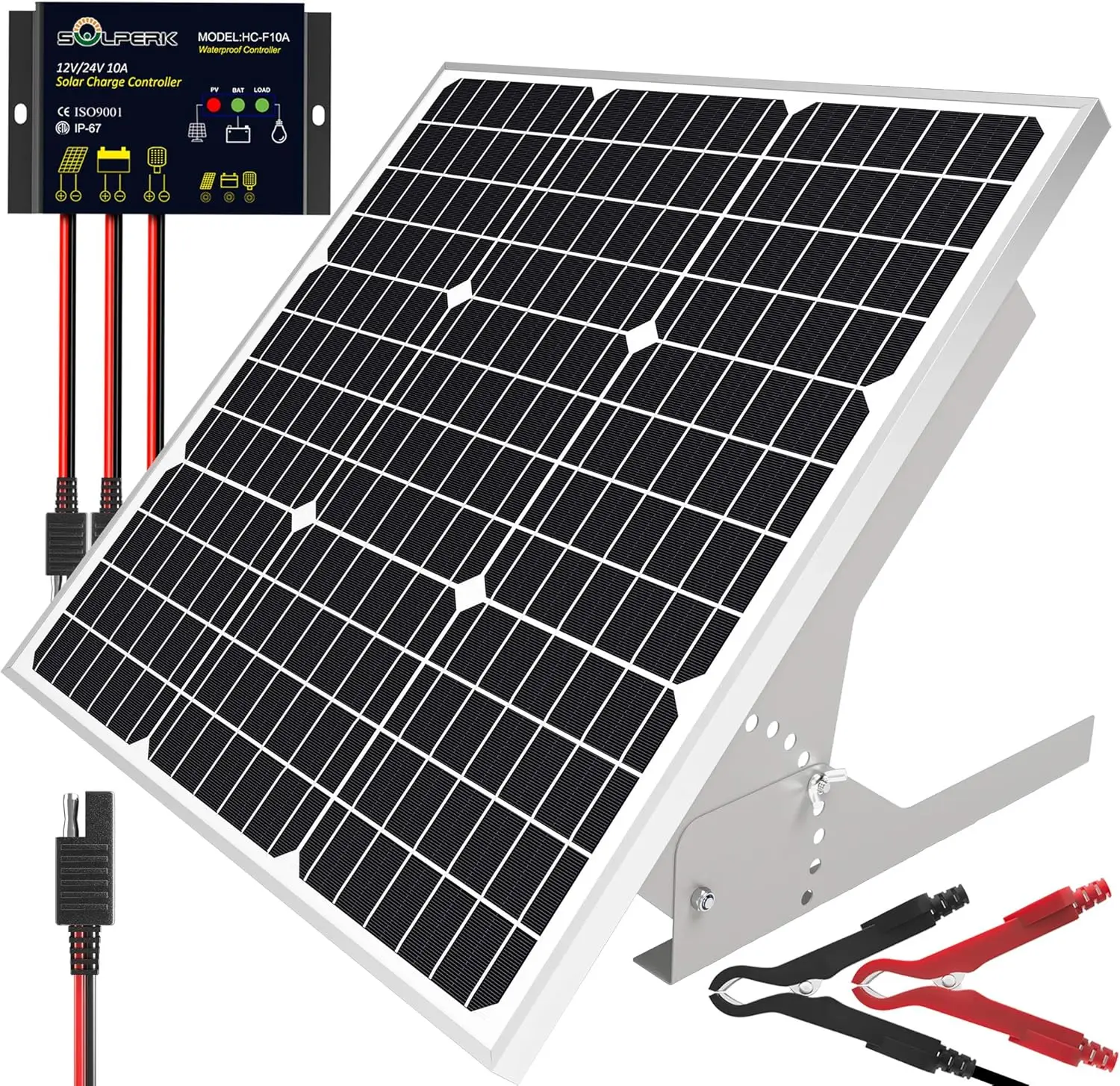 Solperk 50W/12V Solar Panel Kit, Solar Battery Trickle Charger Maintainer + Waterproof Controller + Adjustable Mount Bracket