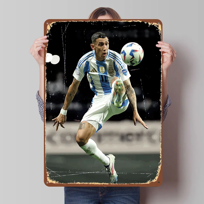 Messi Soccer Ronaldo Printed Poster Customized Wall Art Retro Vintage Metal Tin Signs for Home Decoration Living Room Decor Men